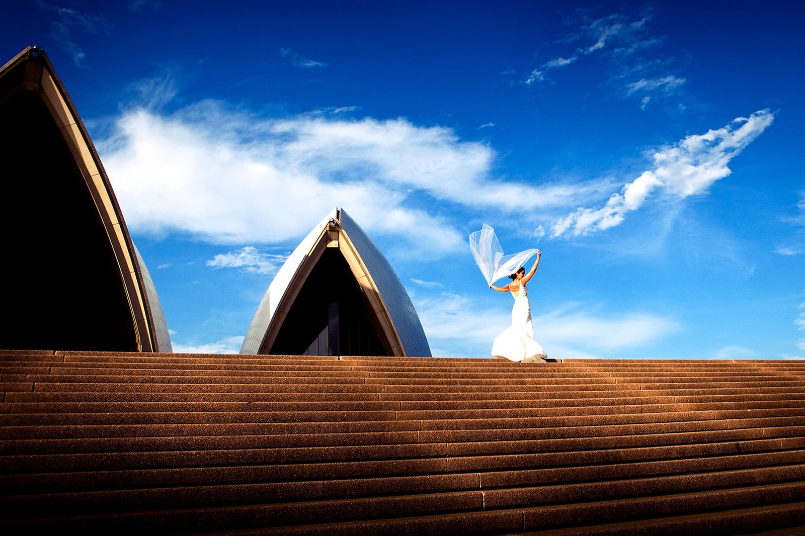 Sydney Opera House wedding veil wind