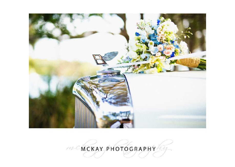 Car and wedding flowers detail Japonica Collaroy