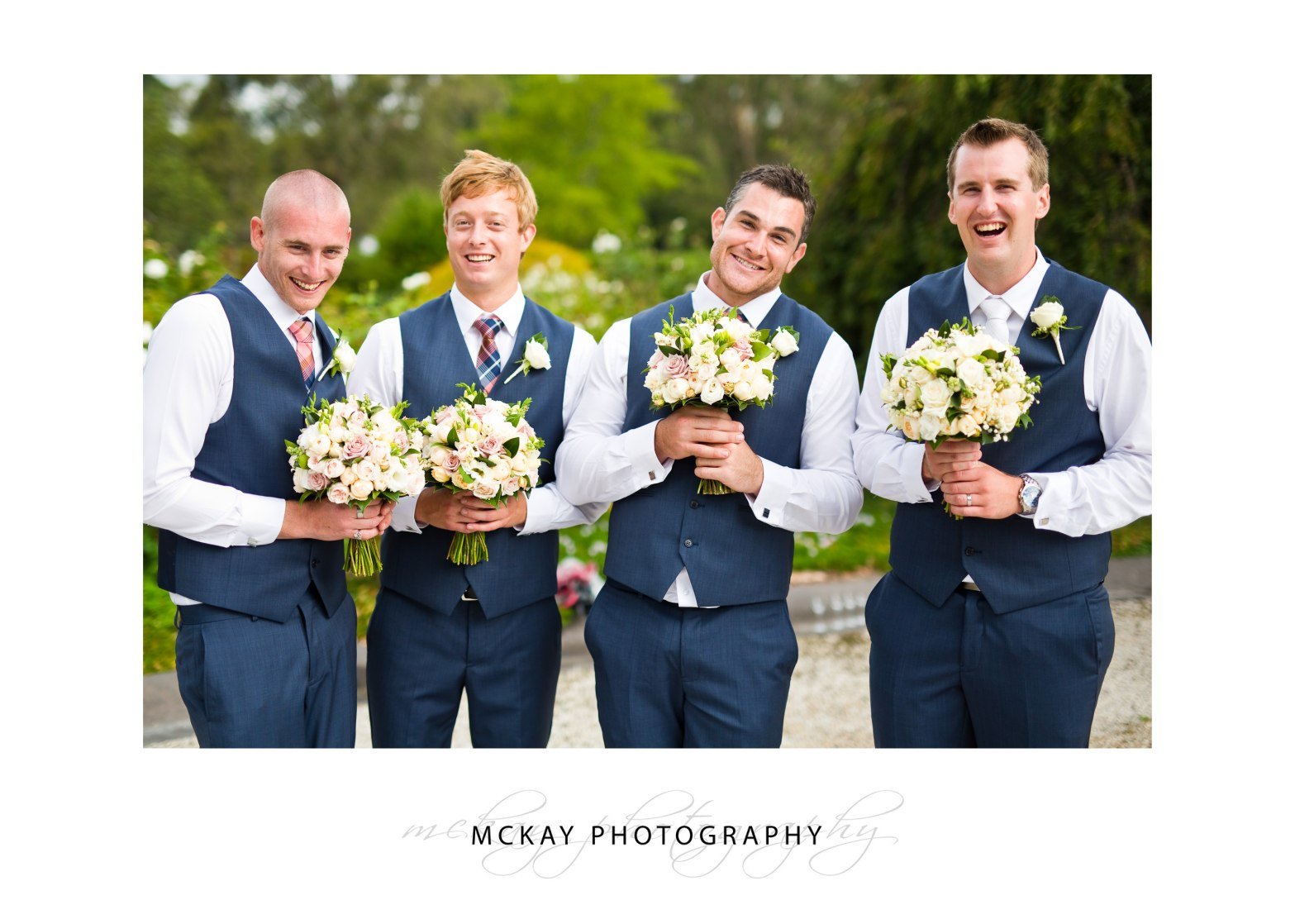 Groomsmen with flowers funny wedding photo