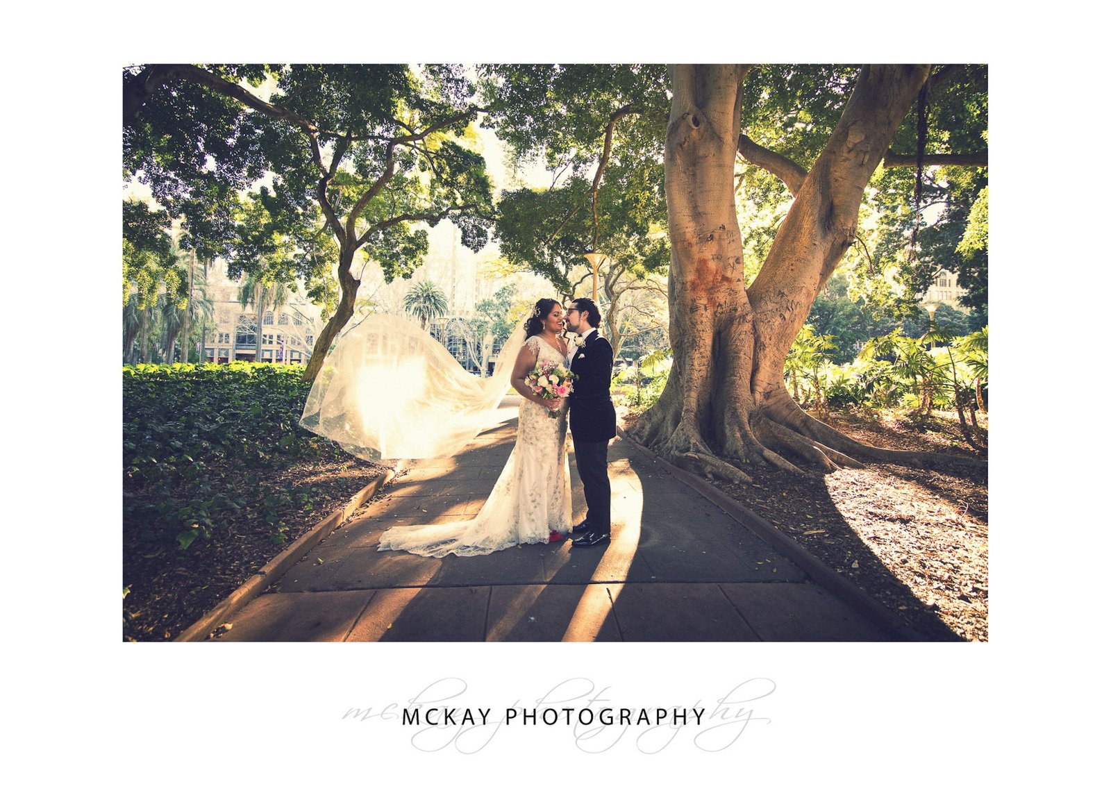 Hyde Park wedding photo backlit trees