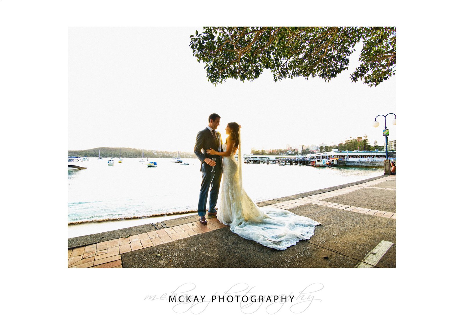Manly Cove wedding photo backlit sunlight