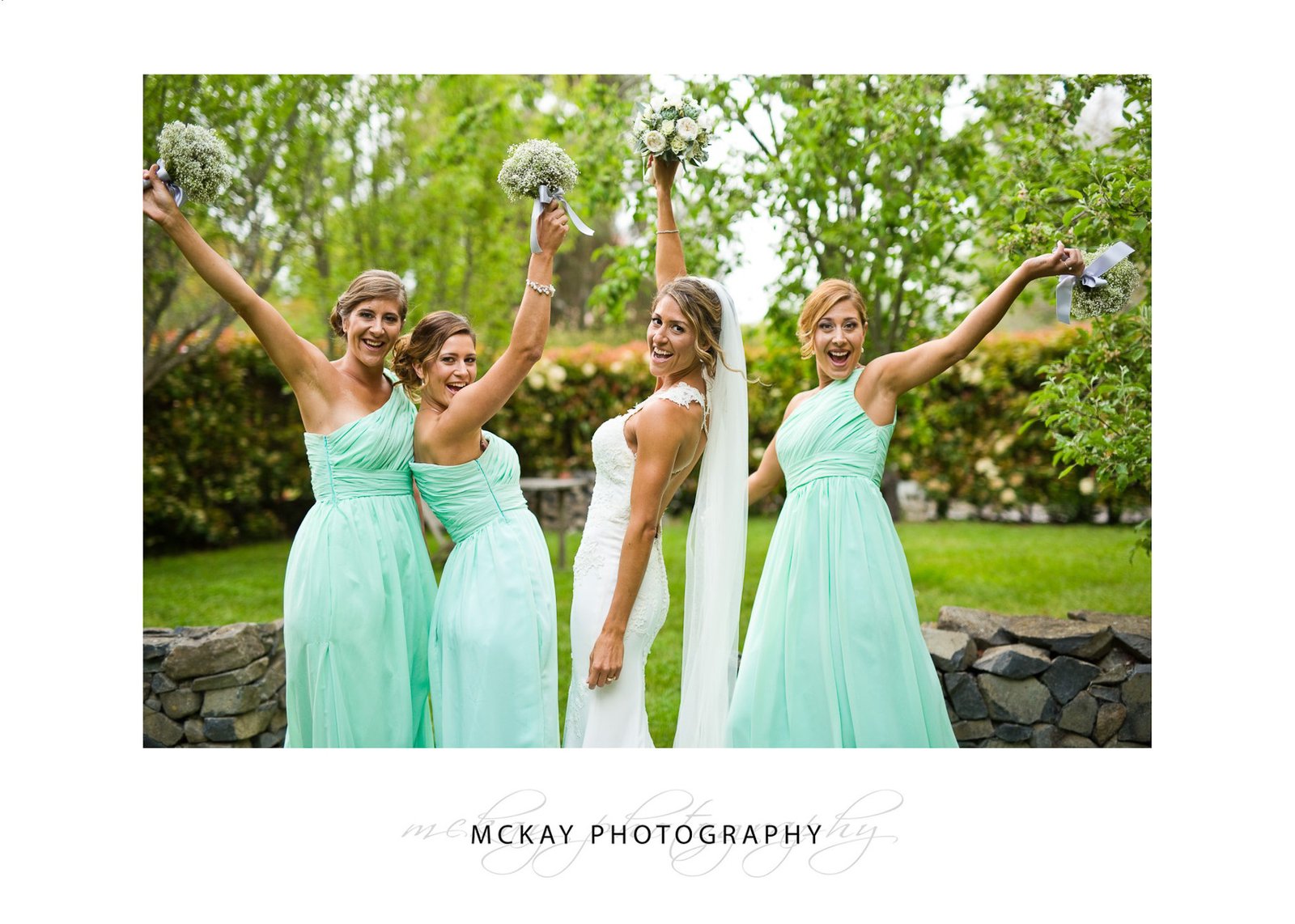 Bridesmaids excited fun photo