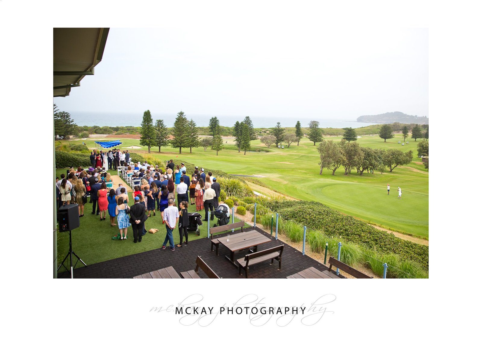 Wide shot of wedding ceremony location Mona Vale Golf Club