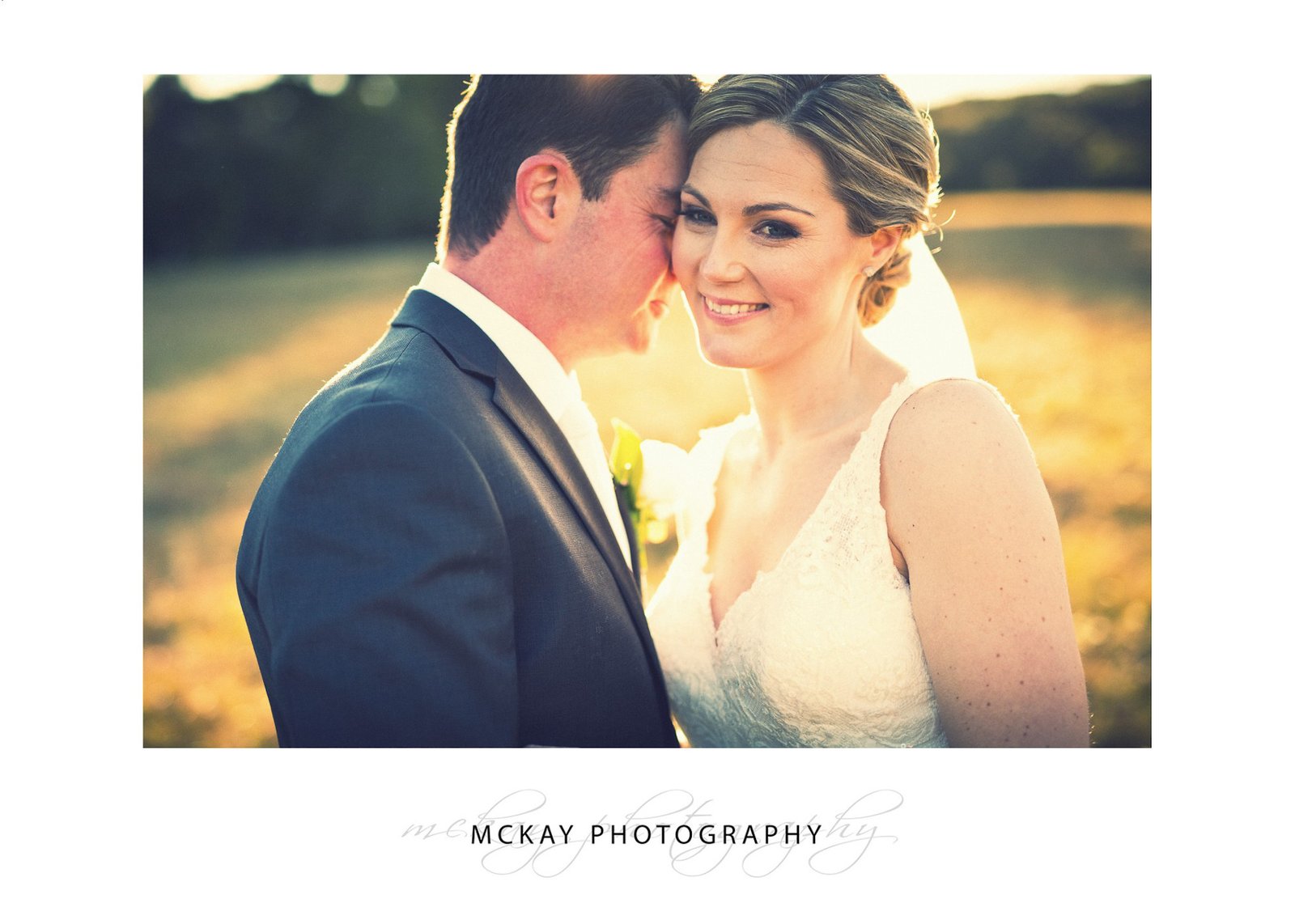 Close up bride with sun flare backlit photo