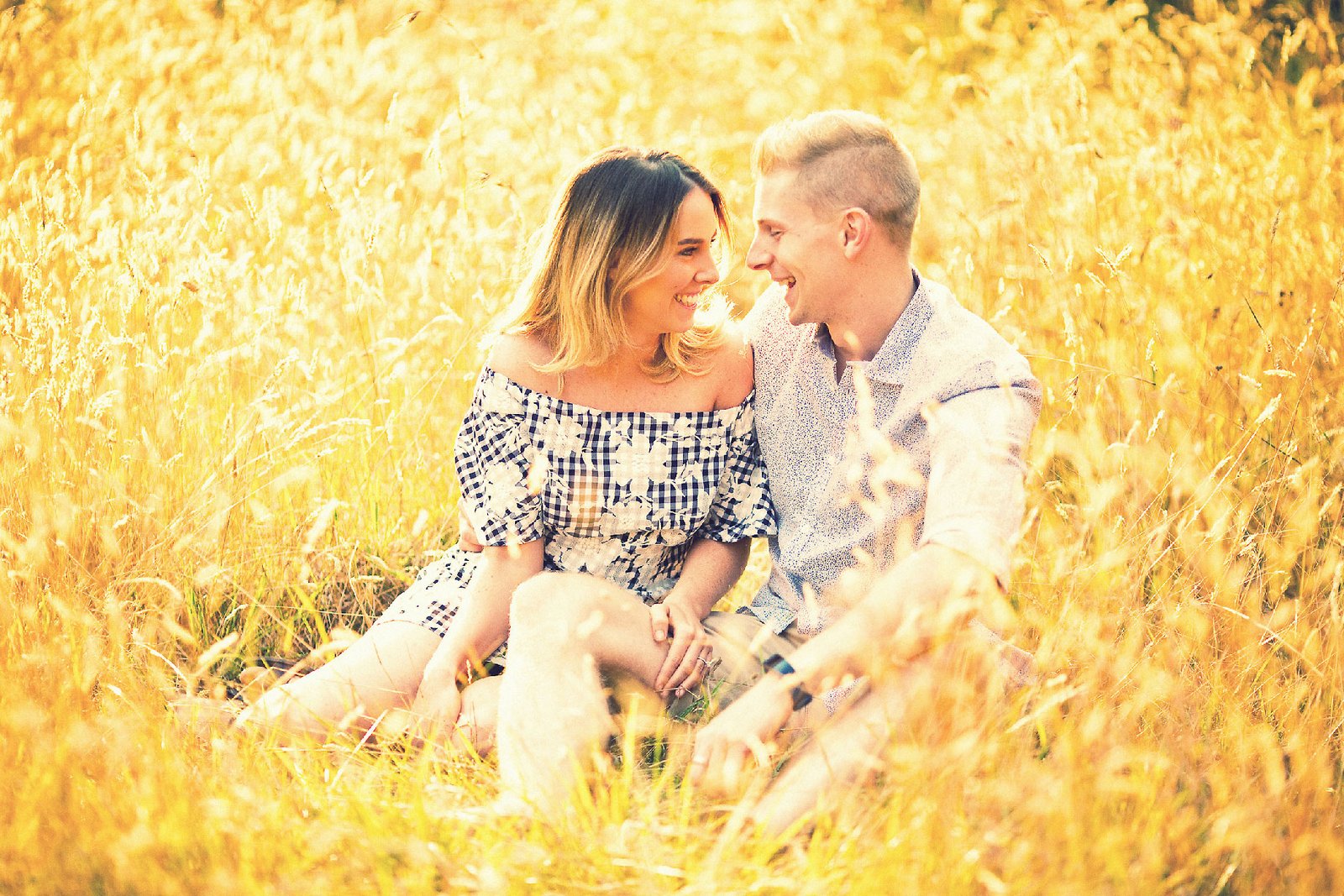 Engagement couple Long grass Bowral