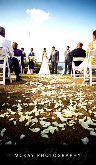 Flowers on ground at wedding ceremony