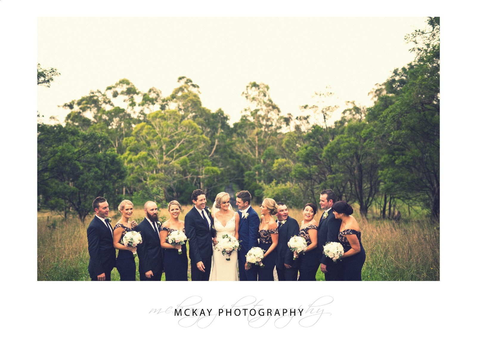 Bridal party Australian bush background