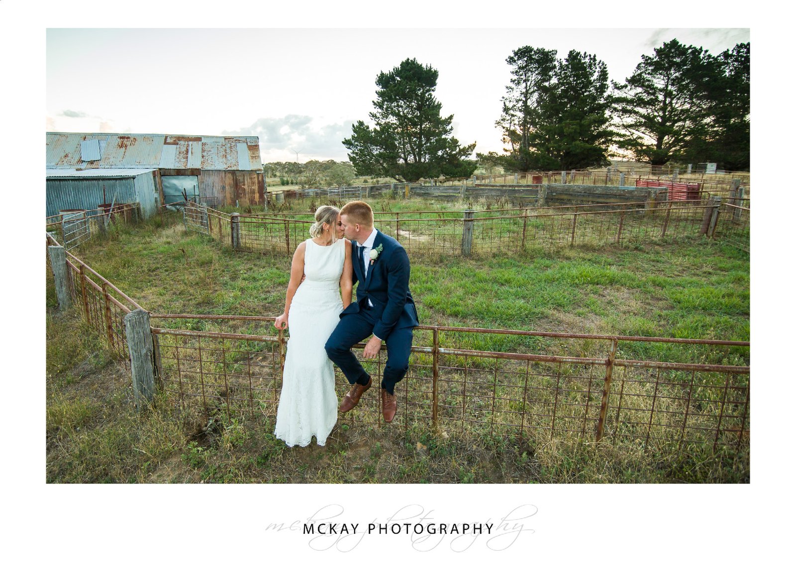 Shearing yard wedding photo