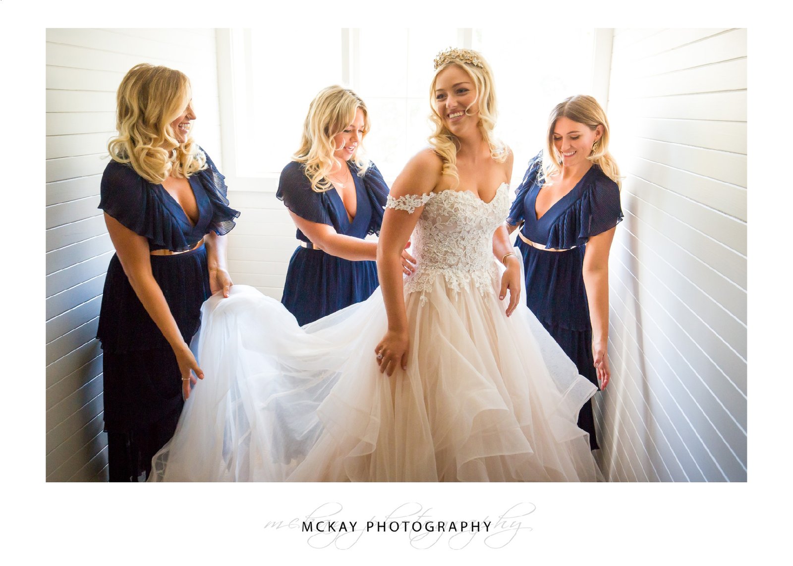 Bride and bridesmaids dressing Coach House Bowral