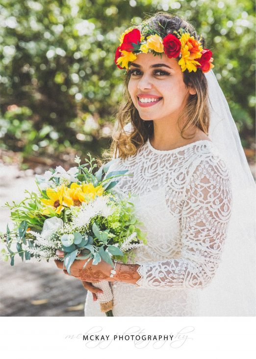 Bride flower crown colourful